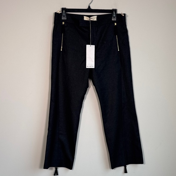 Marni Pants - Marni Black Straight-Leg Trousers with Gold Zipper Details